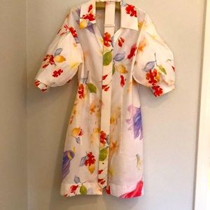 Peter Pilotto Belted White Floral Shirtdress. White detached slip included.